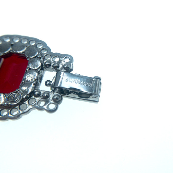 Swarovski Ruby Red Crystal Art Deco Gunmetal Statement Bracelet 7.5" Boxed - Picture 6 of 10